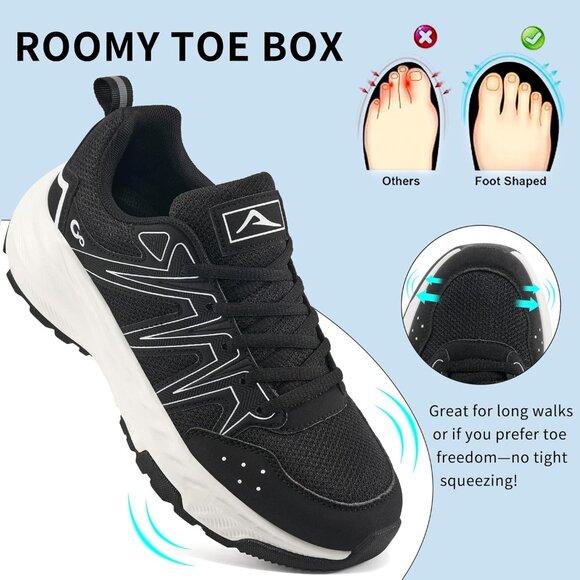 Women's Sneakers Walking Shoes Slip on Cushion Tennis Shoe Workout Gym Black - Picture 3 of 7